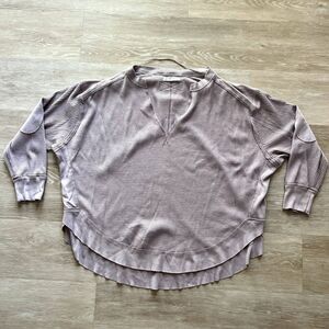 Free People We The Free Southside Thermal Waffle Top Oversize V-Neck-Size M